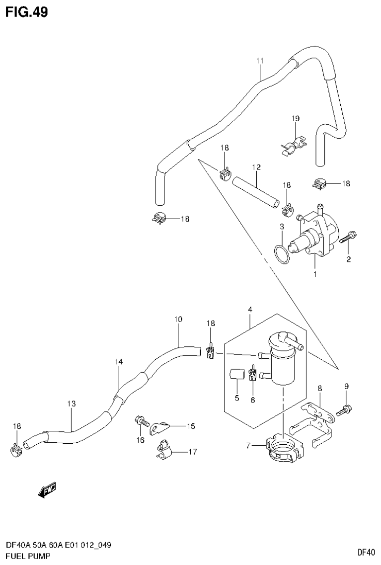 Suzuki DF40AST, DF50A, DF50ATH FUEL PUMP (DF60ATH E1) parts diagram